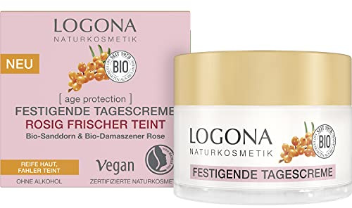 LOGONA Naturkosmetik Anti-Aging Gesichtscreme für reife und fahle Haut, Rose Tagescreme mit Bio-Sanddorn und Bio-Damaszener Rosenwasser, age protection, 50 ml