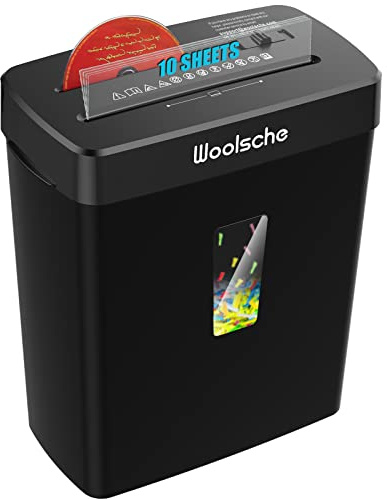 Woolsche Paper Shredder,10-Sheet Cross Cut with 3.43-Gallon Basket, P-4 Security Level,3-Mode Design - Shreds CD and Credit Card,Durable,Fast and Jam Proof for Home Office (ETL Certified)