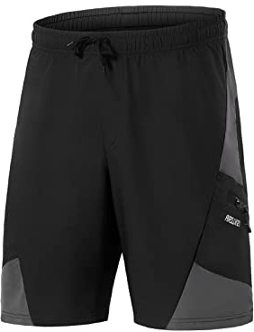 ARSUXEO Hommes Short de vélo de Montagne Short MTB avec Doublure rembourrée Short de Cyclisme Coupe Ample Léger B2204 Noir M
