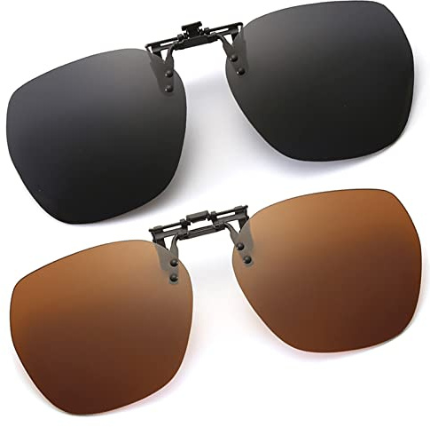 YAMEIZE Polarized Rimless Clip on Sunglasses - Round Glasses Anti-Glare UV Protection Flip Up for Men Women Driving Outdoor