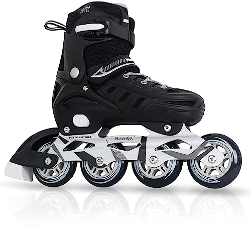 Inline Skates for Adults Men Women, Adjustable Aggressive Durable Roller Blades with Giant Wheels, High Performance Skates for Male Female Black Size 6 7 8 9