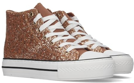 79635-Zapatillas Abotinadas y Planas con Diseno de Lentejuelas y Cierre de Cordones, Salir en Otono e Invierno. Talla 37 Champan