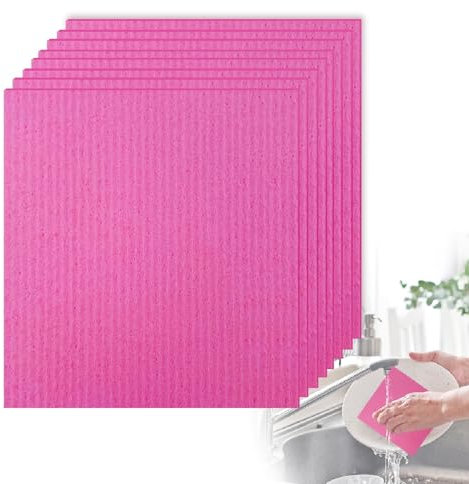 Saugfähige Schwammtuch für Küchen - Wiederverwendbare Waschbare Schwämme Reinigungstücher, Schnell Trocknende Schwammtücher Küchenschwamm Geschirrtücher Küchentücher (8 Stücke, Rosa)