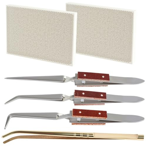 Foppla Kit di saldatura per gioielli da 5/6 pezzi, resistente al calore, a nido d'ape, set con 3 pinzette per saldatura, pinzette inverse per gioiellieri, strumenti di saldatura per la creazione di