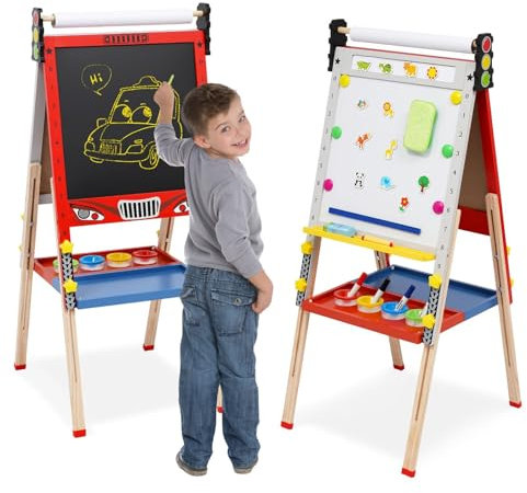 Kinder Staffelei,3 in 1 Kinder Staffelei mit Papierrolle,Höhenverstellbar Kids Easel Foldable Double-Sided Whiteboard&Chalkboard,Anderem Zubehör für Kinder und Kleinkinder,Tafel für Kinder 3-8 Jahren