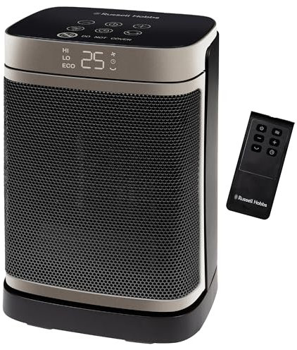 Russell Hobbs Space Heater in Black & Gold 1500W Portable Oscillating Ceramic Electric Heater, Low Energy Digital Display, 4 Modes, 24hr Auto Timer, Overheat Protection, RHCH2001G