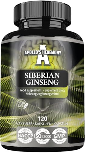 Sibirisk ginseng 500 mg - 120 vegankapslar - 4 månaders extrakt standardiserat till 0,8% eleutherosider B + E - Kosttillskott från Apollo's Hegemony