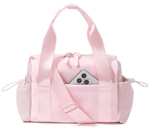 Bucosd Small Gym Bag for Women, Mini Crossbody Gym Duffle Bag with Wet Compartment, Carry on Gym Tote Bag for Workout Dance Sport Travel (Mini-Pink)