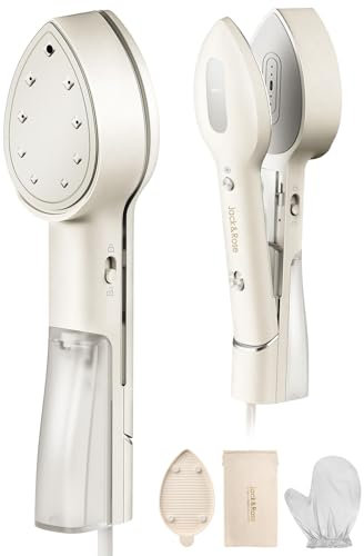 Jack & Rose Dampfglätter Bügelpresse Trockenbügeln 3 in 1, Tragbarer Steamer mit 100-240V Duale Spannung, 15s Schnellaufheizung Steamer Dampfglätter, 1000W Steamer mit 7 Stoffmodi für weltweite Reise