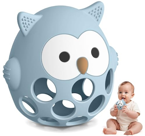 Eulenform Beißring Spielzeug für Baby, Silikon Beißspielzeug für Autistische Kinder, Zahnungshilfe Spielzeug für Neugeborene Babys 0 3 6 12 18 Monate Jungen Mädchen Ostern Baby Dusche Geschenke, Blau