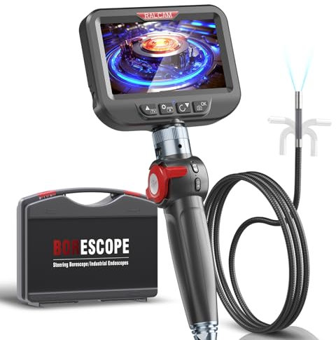Ralcam Two-Way Articulating Borescope,4.3 IPS HD Industrial Endoscope, 8.5mm Flexible Snake Cable with LED Lights for Automotive/Plumbing/HVAC Inspection