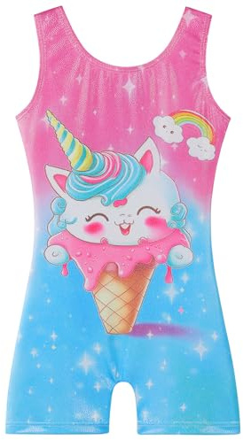 ZNYUNE Girls' Sleeveless Competition Gym Leotard Shiny Gymnastics Leotards Gymnastics Clothing B408 PinkBlueCat NO.120