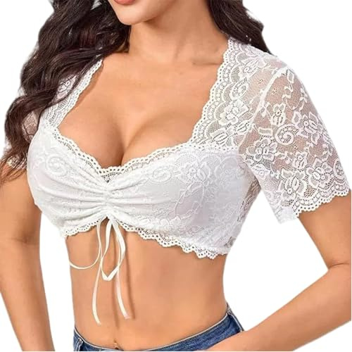 AYNKH Dirndlblouse Blanc Trachtenkostüm Oktoberfest Dame Dirndlblouse Spitze Couture Costume élégant
