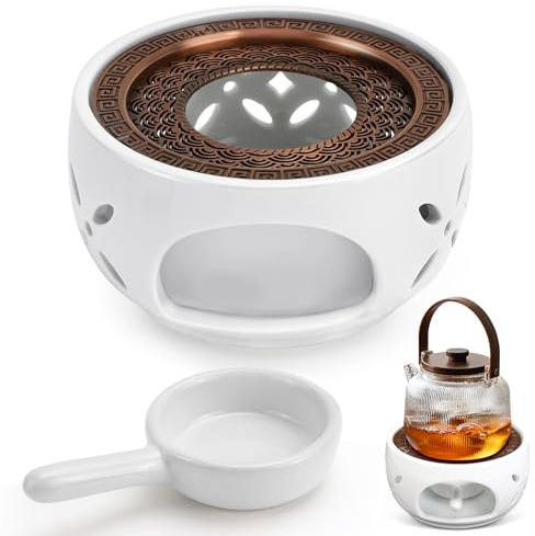 LPZMPZ Sövchen für Teekanne Keramik, Stövchen Keramik, Teekannenwärmer, Teewärmer mit Teelichthalter, Hohl Geschnitztes Design, für Kaffee Tee Milch (Weiß)