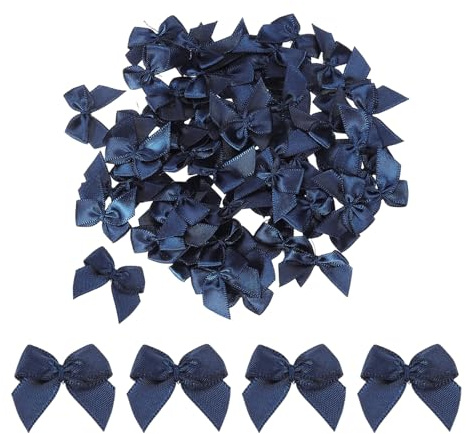 QUARKZMAN 50 Pcs Mini Lazo De Cinta 1 Lazos De Flores De Satén para Manualidades DIY Costura Bodas Cumpleaños Regalo Decoración Lazos Azul Marino