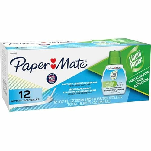 Paper Mate PAP5640115K 22 ml Liquid Paper Fast Dry Correction Fluid Bright White - Pack of 12