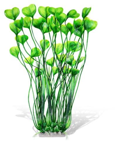 Fiyooau Fish Tank Plants Artificial Tall Large Aquarium Plants with Weighted Base Green Aquarium Decor for Fish Tanks Aquascaping, 15.35 Inches