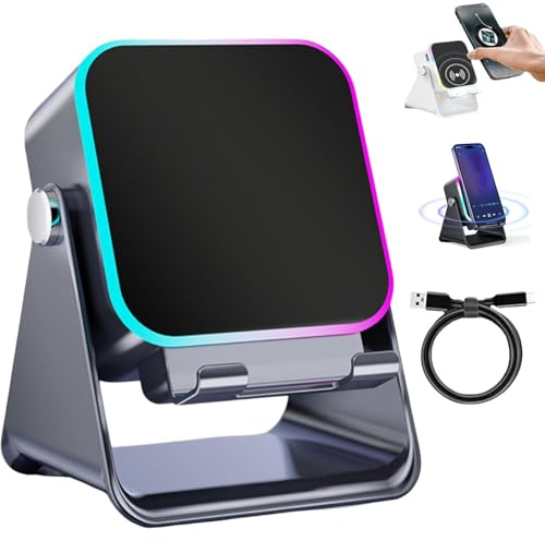 NNBWLMAEE 2026 New 5-in-1 Wireless Induction Bluetooth Speaker with Adjustable Phone Stand, Stereo Sound | Colorful Light | 5000mAh Rechargeable, Induction Speaker for iPhone and roid iPad (Black)