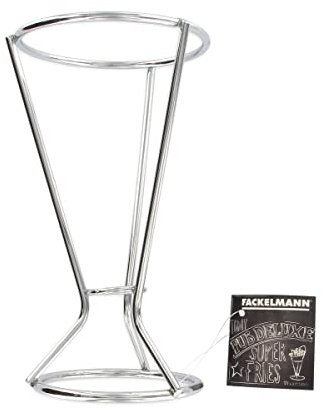 Fackelmann 687139 hållare kornett pommes frites, förkromat stål, grå, 15 x 8 x 8 cm