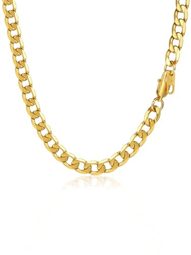 PROSTEEL Collana Uomo Catena Cubana Barbazzale Grande Largo 6mm, Lunghezze 55 cm, Acciaio Inossidabile Placcato Oro 18K, Oro, Hip Hop Punk, con Confezione Regalo