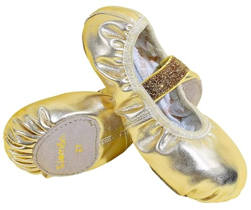 s.lemon Leather Ballet Shoes,Leather Split-Sole Yoga Ballerina Dance Slipper Ballet Shoe Glitter Gold 35