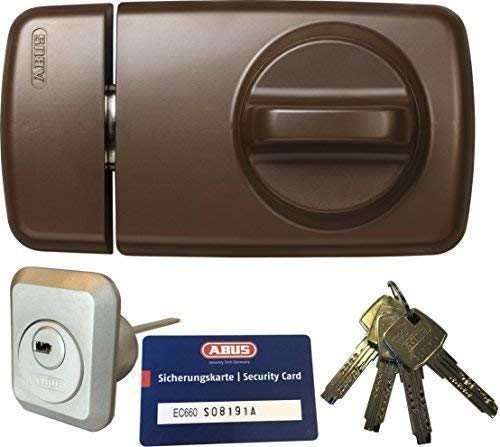 ABUS Tür-Zusatzschloss 7010 B braun, EC660, Kastenschloss mit Drehknauf, mit 4 Schlüssel und Sicherungskarte, Ausführung EK (Metallausführung)
