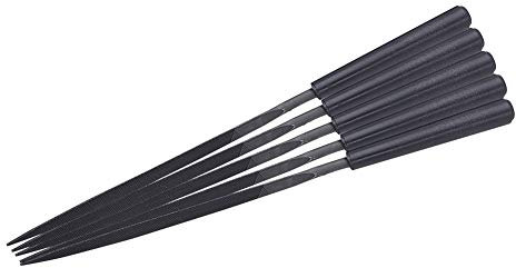 Utoolmart Lot de 5 limes triangulaires en acier au carbone 140 mm de longueur totale, dents moyennes en plastique double grain, poignée antidérapante pour pierre, verre, métal