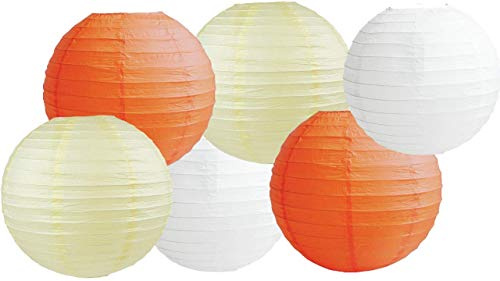 Paper Lanterns Mix Color Packs of 6 Round Paper Lanterns Lampshade Party Decorations (Orange Ivory Shade, 16 (40 Cm))