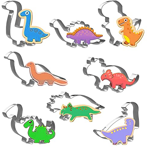 Joyoldelf Dinosaur Cookie Cutters Set, 8pcs Dinosaur Sandwich Cutters, Biscuit Cutters for DIY Baking, T-Rex, Triceratops, Stegosaurus, Brachiosaurus and More