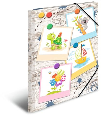 HERMA Juego de 3 carpetas para niños A4, aspecto de madera, carpeta de cartón con diseño de guardería, goma, solapas interiores e impresión interior para niños, niñas y niños
