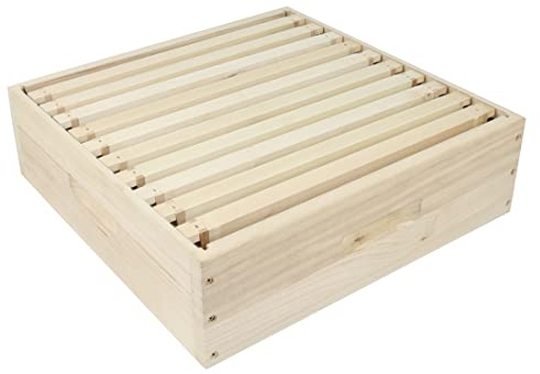 Dadant US Honigraum Zarge mit Auflageschienen aus Massivholz für Dadant US Beute Imkerei Rähmchen Bienen, inkl. Rähmchen (10x)