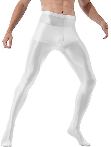 JEATHA Herren Glossy Jogginghose Strumpfhose Durchsichtig Ballett Tanz Yoga Leggings Glänzende Training Fitness Hosen Tights Sissy Unterwäsche Weiß XL