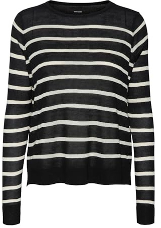 VERO MODA Women's VMNOVA LS GA Noos - Jersey con Cuello Redondo, Color Negro a Rayas, XXL, Negro/Rayas: Abedul, XXL