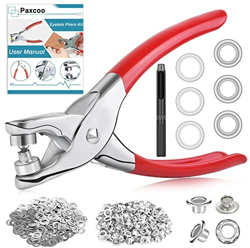 Kit di attrezzi per occhielli da 1/4 di pollice con occhielli 400 occhielli, 400 rondelle e pinze per occhielli per pelle, cintura, scarpe, panni