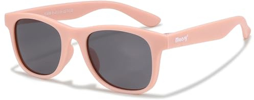 Maesy Gafas de Sol Niños 3-6 Años - Lentes Polarizadas UV400 Categoría 3 - Montura Flexible - Diseño Cuadrado, Seguras y Cómodas - Lino, Rosa Claro