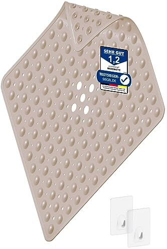 LICHTENHEIM Duschmatte rutschfest Sensitiv 53x53 cm - INKL 2 Haken - Badewannenmatte rutschfest - Antirutschmatte Badewanne BPA frei - Badematte schimmelresistent & waschbar (Sand)