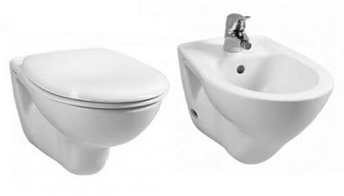 Bagno Italia Wc e bidet installazione sospesa sanitari in ceramica bianco lucidi con copriwc