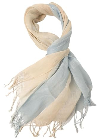 Prettystern linne unifärg unisex sommar franshalsduk, T106 färggradient blå, 180/55 cm + seitlich 10cm Fransen