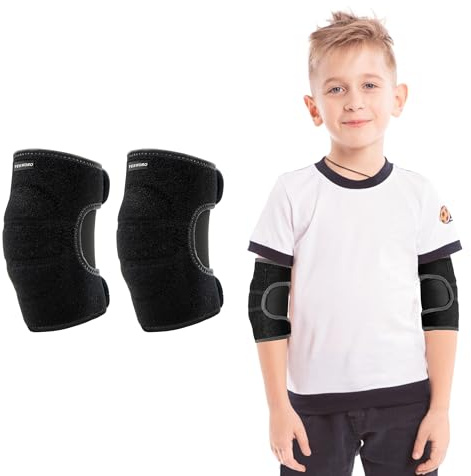 YEEKORO Kids Elbow Brace Arm Sleeve, Adjustable Sport Elbow Protector Breathable Elbow Sleeve with Double Magic Stick Compression Elbow Sleeve Elbow Support for Tennis Football Cycling Golf Basketball