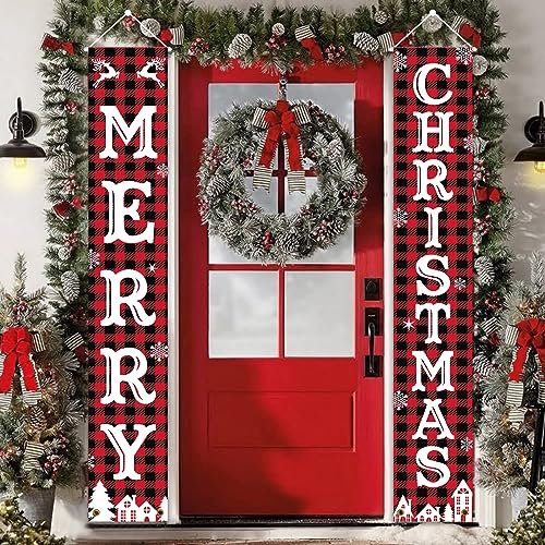 Christmas Door Decorations 30 x 180, Merry Christmas Door Banner, Hanging Xmas Decorations For Indoors Outdoors, Front Doors Banner Hanging for Outside Xmas Decoration, Home Wall Porch Doors Decor