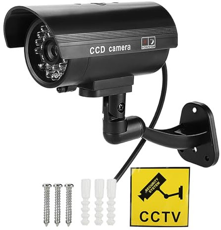 QANYEGN Caméra factice Flash LED, Faux Moniteur de Surveillance CCTV, caméra de Simulation avec lumière LED Clignotante pour extérieur et intérieur