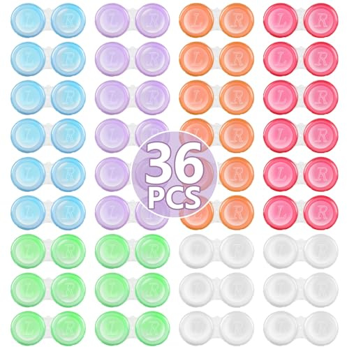 Phyyixs 36 Pack Contact Lens Cases Bulk, Transparent Cute Contact Lens Case for Home & Travel, 6 Color (36)