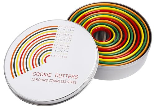 Coppapasta Rotonde Formine per Biscotti Acciaio Inox, Set di 12 Tagliapasta Aperta Tondo Pasticcini Stampi con Una Scatola per Fondente Dolci Pasticceria