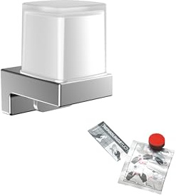 emco CUE Flüssigseifenspender mit Klebeset & Becher aus Kristallglas, Metall, verchromt, Normal