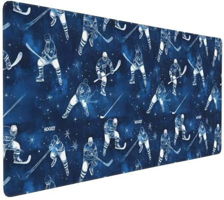 Grand tapis de souris de jeu, tapis de souris imprimé joueur de hockey bleu, tapis de bureau antidérapant pour clavier de bureau et souris, accessoires de bureau et maison, 40,6 x 89,5 cm