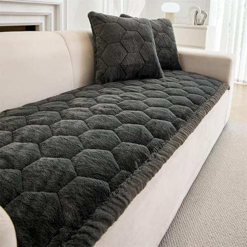 FASCINATDECO Sofa Covers 1 2 3 4 Seater Non Slip Sofa Slipcovers Super Soft & Thick Faux Mink Velvet Sofa Cushion Covers Couch Covers Sofa Protectors from Pets/Kids/Dogs (Black, 90x180cm)