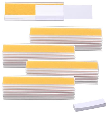 TNSLAND Pièces étiquette Adhésif, Porte-étiquettes Transparent, Porte-étiquettes de Support Etiquette Prix, pour Etagères Bureau Magasin Supermarché Marché, avec Papier Cartonné, 7.6 * 2.5 cm