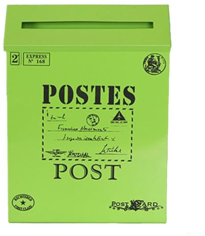 Honseadek Boîte aux lettres murale vintage en métal de style européen rustique, construction en fer robuste pour l'extérieur ou l'intérieur, rangement de lettres et de petits colis (vert)
