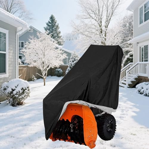 DLLDLGG Snow Thrower Cover, Heavy Duty 420D Waterproof Snow Blower Cover for Outdoor Furniture, Fit for Most Two-Stage & Single-Stage SnowBlowers, with Storage Bag(Black)