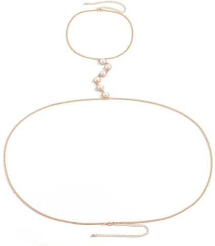 Ubric Collana per il corpo del bikini con perle - oro, reggiseno, petto, pancia e vita - accessori da spiaggia estivi per le donne